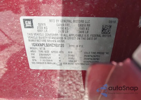 2017 GMC Acadia Denali z USA, uszkodzony, nr VIN 1GKKNPLS6HZ163120